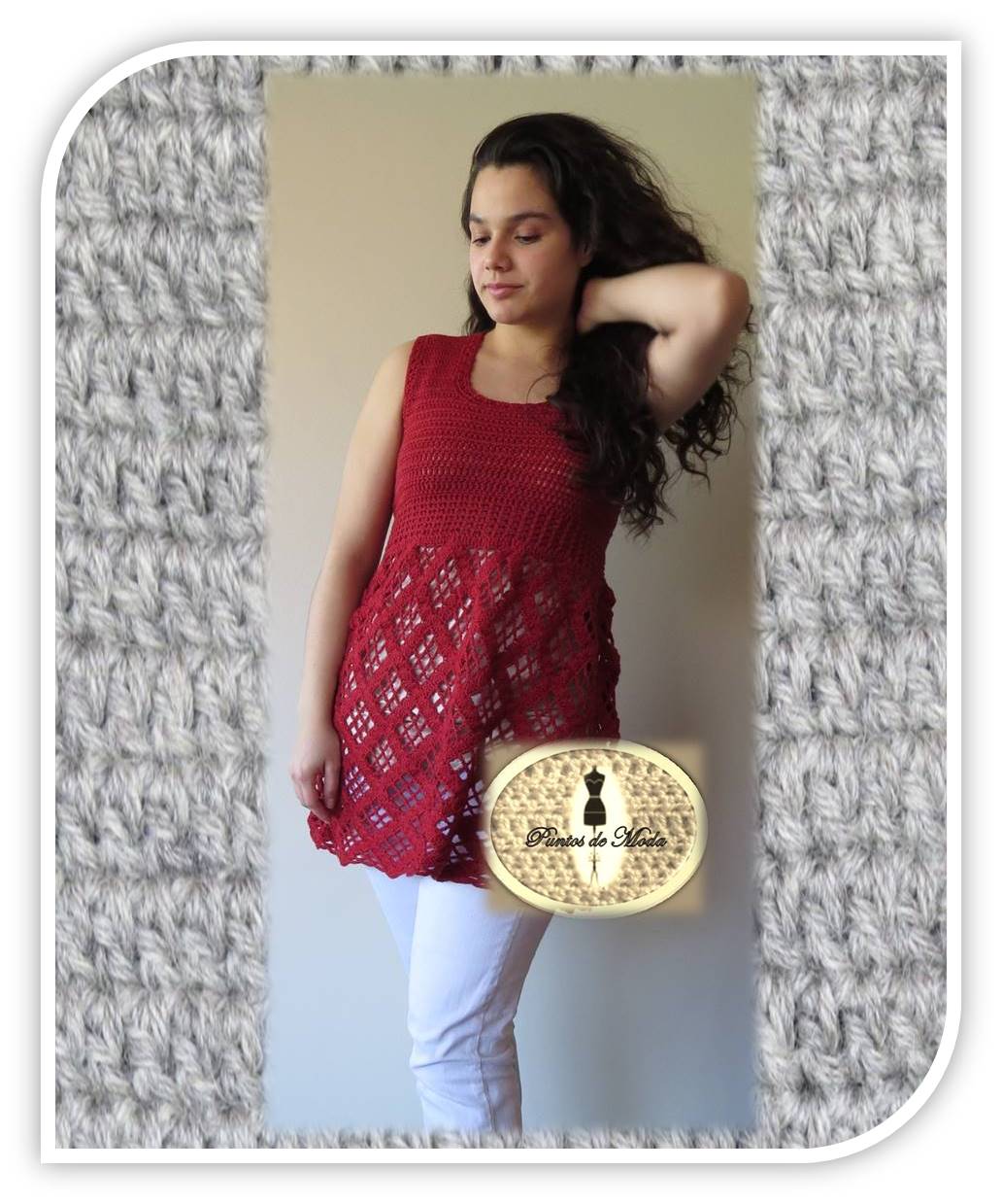 Vestidos Crochet Rombos Lana Natural color rojo